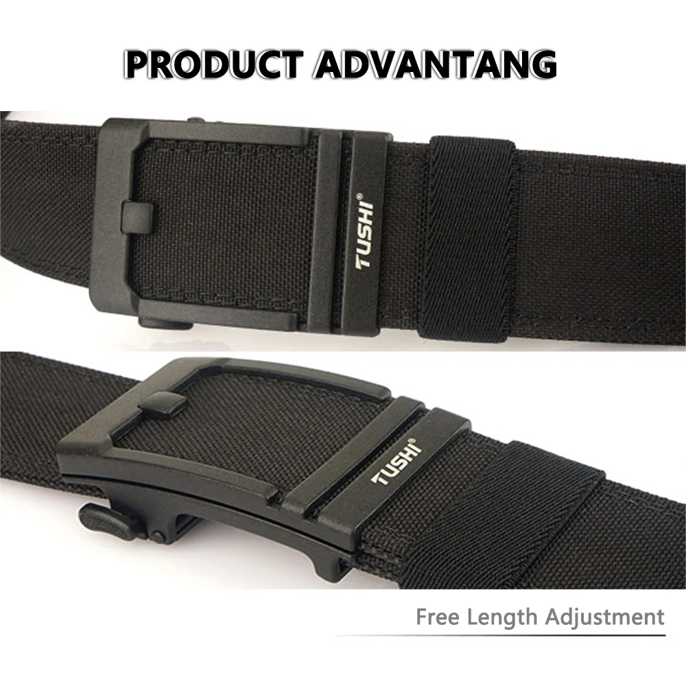 เข็มขัดยุทธวิธี TUSHI ขนาด 43 มม. สำหรับผู้ชาย หัวเข็มขัดโลหะแบบอัตโนมัติ เข็มขัดสำหรับเจ้าหน้าที่ตำรวจและทหาร ทำจากไนลอน 1100D เข็มขัดใส่ปืน เข็มขัดลำลองสำหรับผู้ชาย