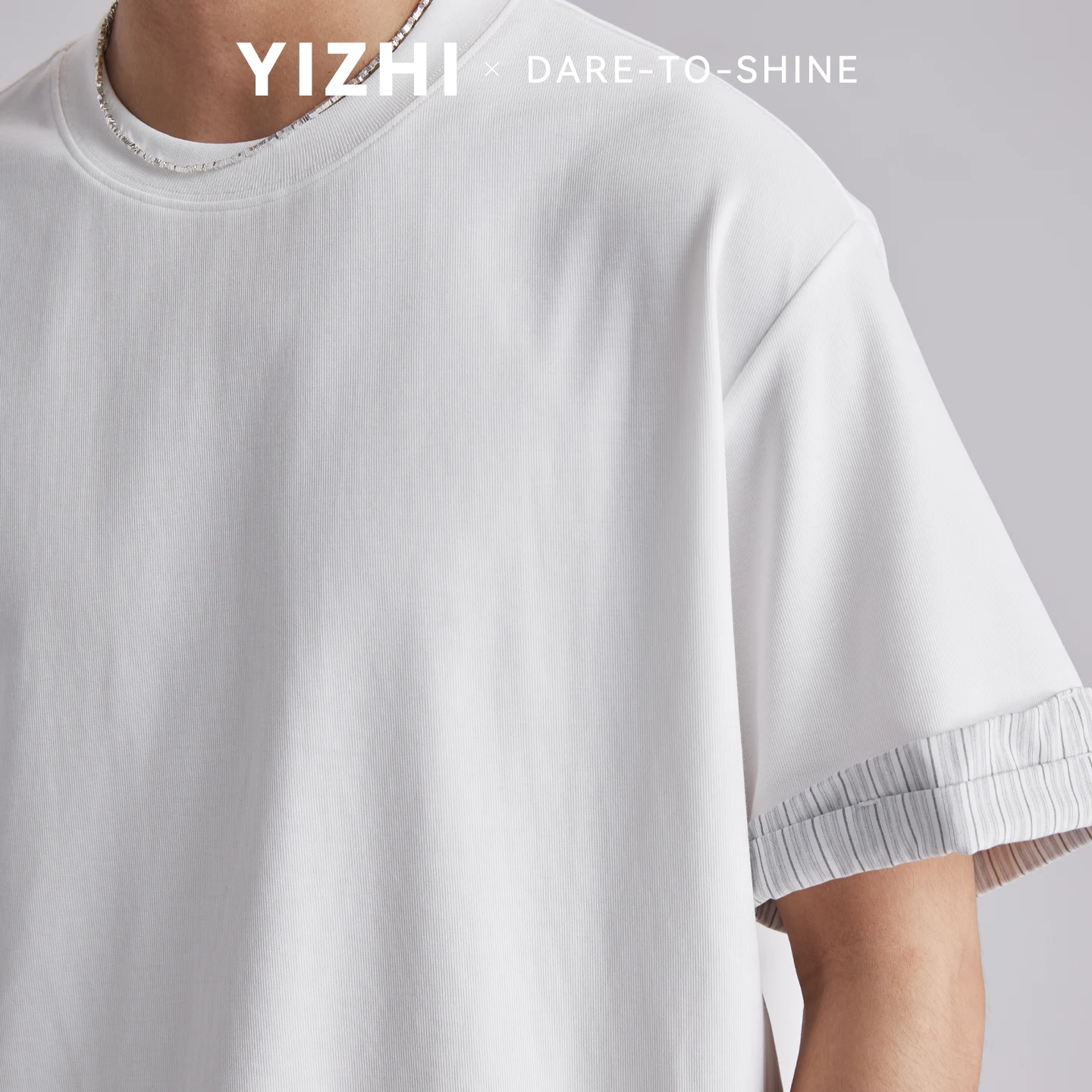 Men 240gsm Heavyweight Accordion Pleated Cuff Short Sleeve T-Shirt Summer Loose Drop Shoulder Versatile Commuter Half Sleeve Top