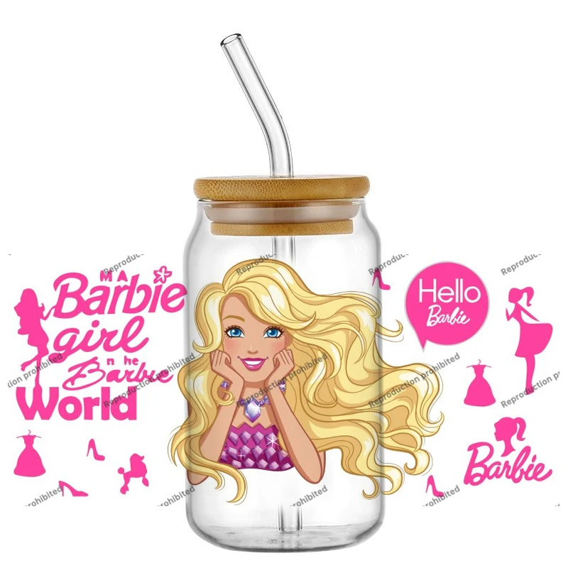 

Hot Sale Barbie Transfer 3D Sticker Decals for 16oz UV DTF Libbey Glass Cup Mug Coffee Car Wrap DIY