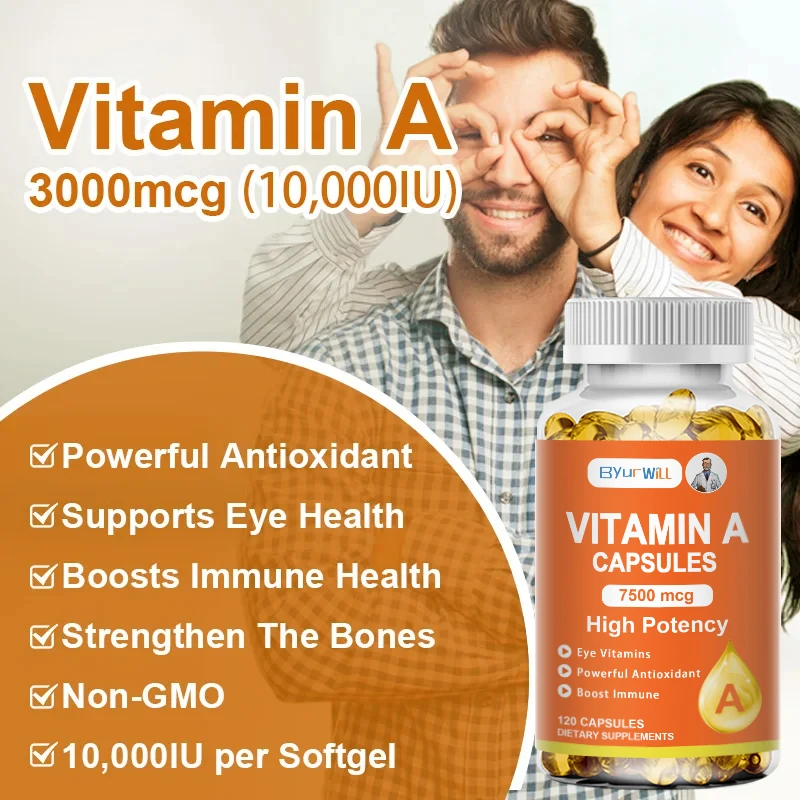 ByurWill Eyes Vitamin A Supplement , 7500mcg, Improve Vision, Resist Fatigue Improve Eyes Clarity Promote Growth and Development