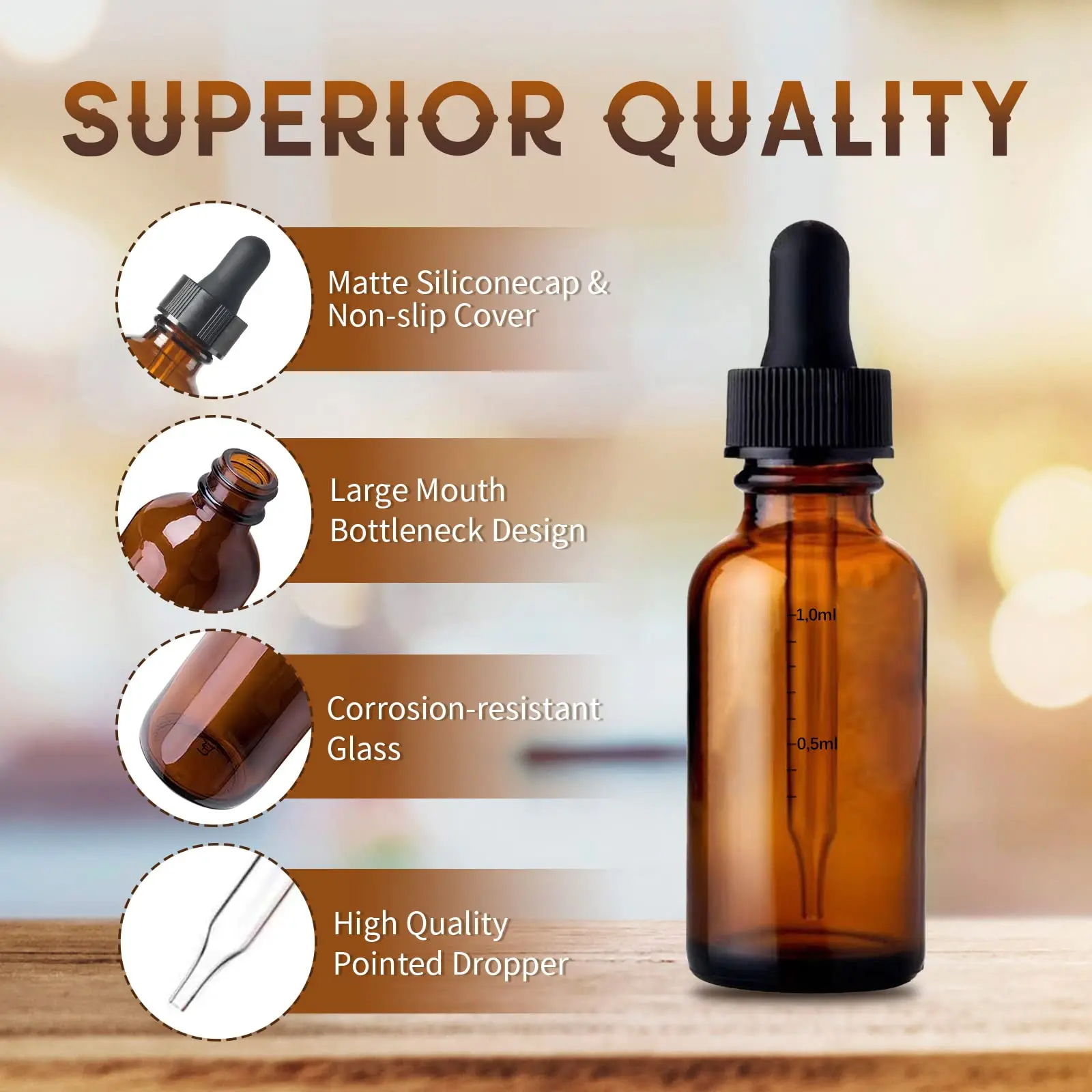 30 Pack Glass Dropper Bottle Amber Glass Bottles with Glass Droppers and Black Cap for Essential Oils, Lab Chemicals, Perfumes
