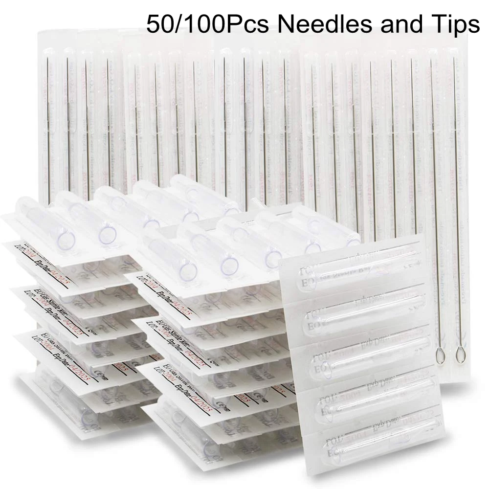 

Tattoo Needles and Tips Set 200/100Pcs Disposable Sterile RT FT Nozzle Tips and RM RL M1 RS Steel Needles for Tattoo Machine Gun