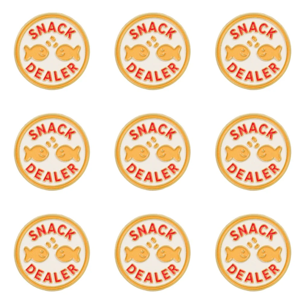 9Pcs Snack Dealer Fish Enamel Pins Funny Quotes Round Metal Brooches Badges Backpack Clothing Decor Accessories Gift