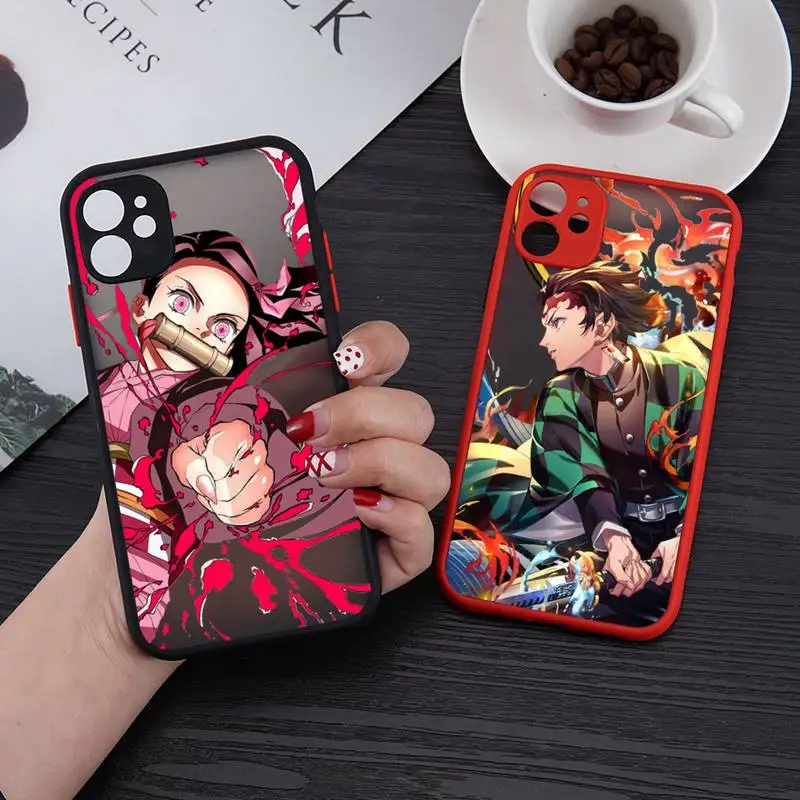 Anime Demon Slayer Téléphone étui pour iphone 11 12 13 Pro MAX X XS Max XR Mini 7 8 Plus Kimetsu No Yaiba Couverture En Silicone Dur