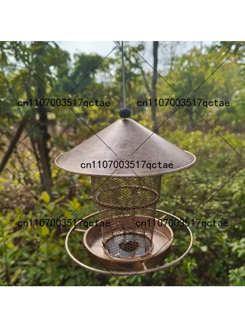 Hanging Automatic Bird Feeder Retractable Iron Bird Food Container Windproof Large Capacity Wild Bird Feeding Station Porch