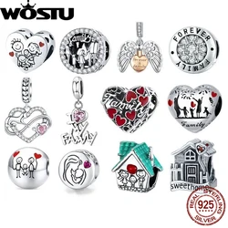 WOSTU Hot Sale 925 Sterling Silver Forever Family Dangle Charm Home House Enamel Beads Pendant Fit Original Bracelet DIY Jewelry
