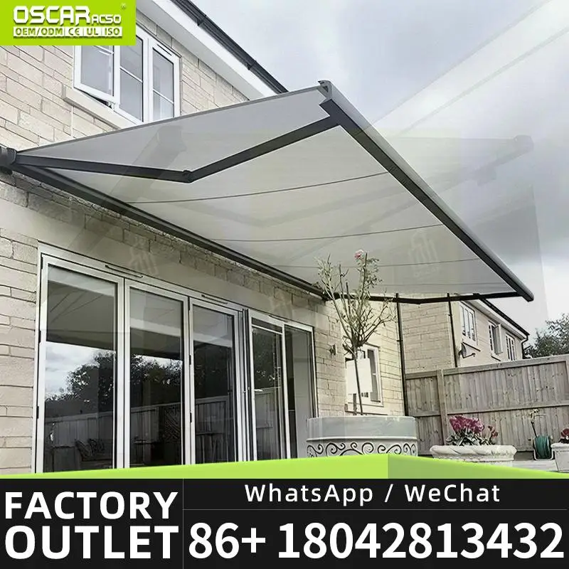 Outdoor Motorized  Full Cassette Design Folding Roof with LED Light for Patio Garden Balcony Retractable Awning