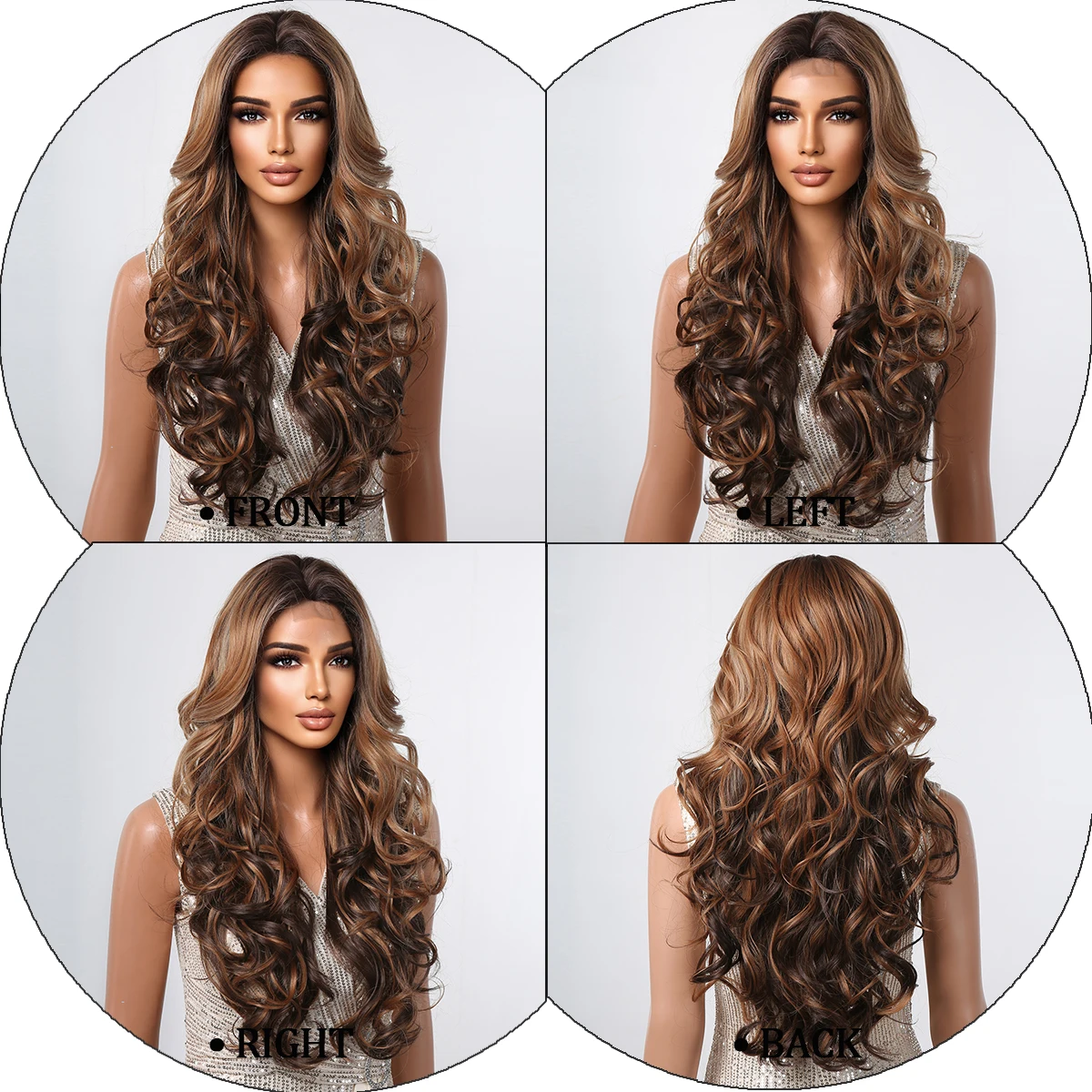 EASIHAIR Long Wavy Synthetic Curly Wigs for Women Dark Brown Blonde Middle Parted Highlight Wigs Heat Resistant Use Cosplay Hair