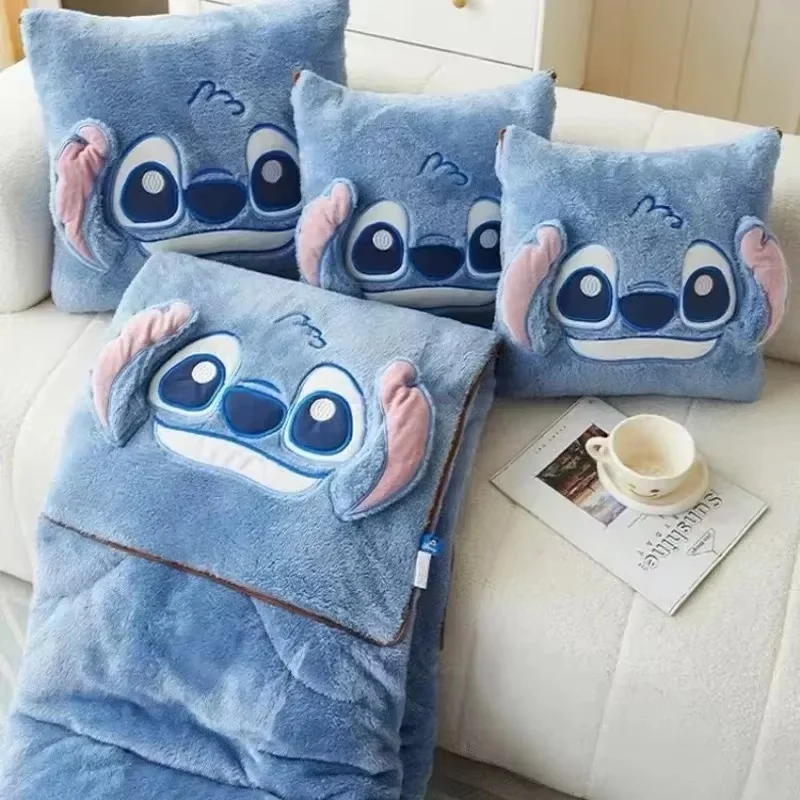 

Disney Stitch Two-In-One Throw Pillow Blanket Kawaii Flannel Thickened Nap Blanket for Child Bedroom Living Room Decor