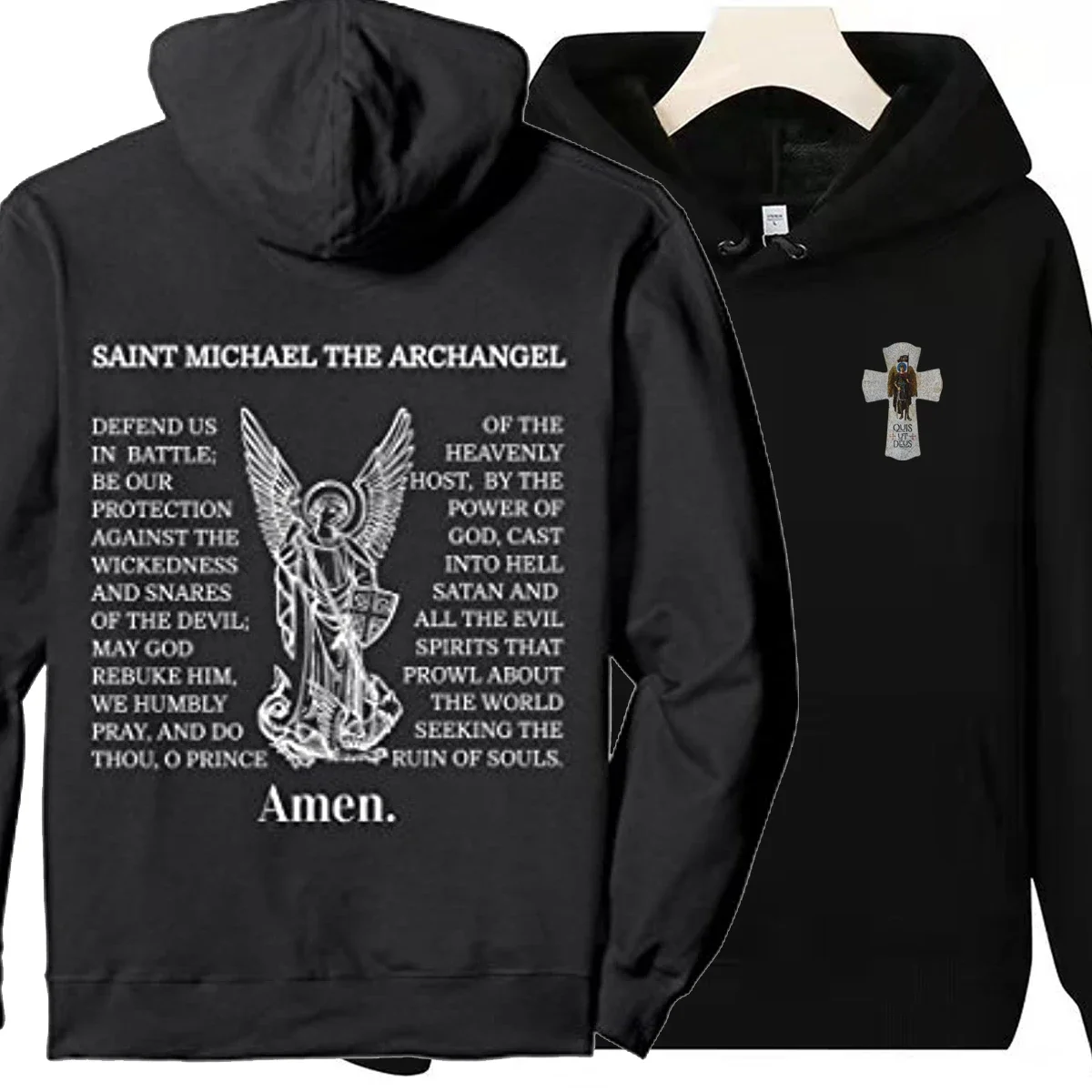 The Archangel St Michael Prayer Catholic Cross Pullover Hoodie 100% Cotton Comfortable Casual Mens Sweatshirt Fashion Streetwear