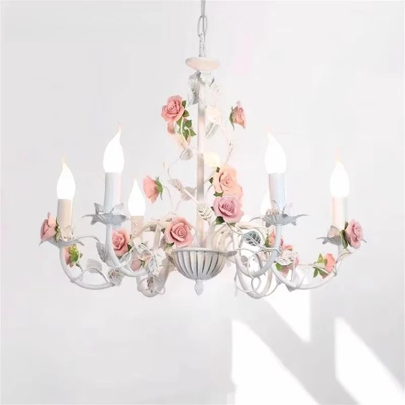 Led Chandelier Nordic Retro Rose Pendant Light Cream Ceramic Ideal For Bedroom Living Dining Room Home Decor Elegant