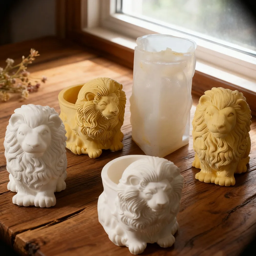 

Lion Pot Silicone Molds Handmade Candle Cup Vessel Flowerpot Box Plaster Cement Resin Mold Lion-Candle Making Mould Supplies