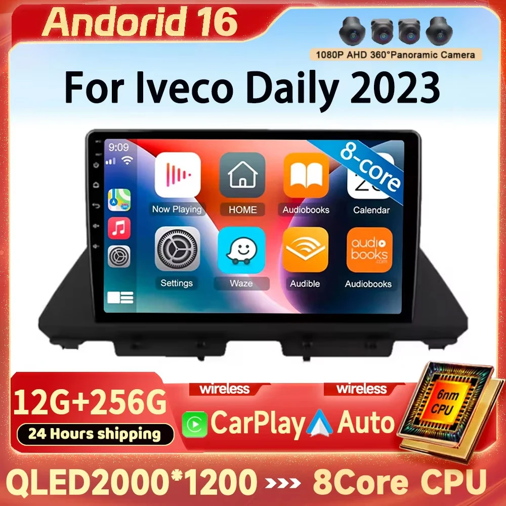 Android 16 Car Radio For Iveco Daily 2023 Navi Head Unit QLED GPS Multimedia Player Wireless Carplay Video Head Unit 360 Camera