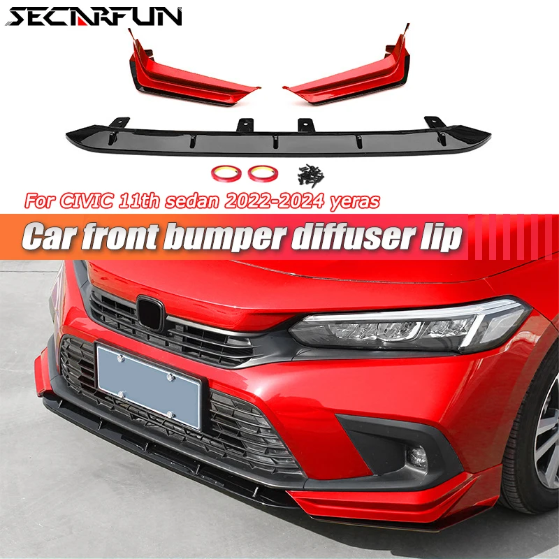 カーボンデザインのフロントバンパーブレード,車のバンパー,ホンダシビック,11世代,セダン,フロントバンパー,ディフューザー,ボディキット,シビック,アクセサリー,3個