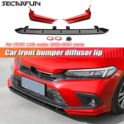 3Pcs Carbon Pattern Car Front Lip For Honda Civic 11th Gen Sedan Front Bumper Splitter Diffuser Body Kits 11th Civic Accessories