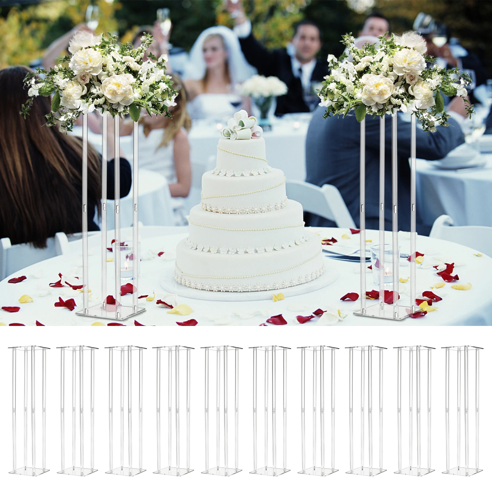 

10pcs Acrylic Vase Set,23.6In Tall Clear Column Flower Vases for Wedding Centerpieces,Modern Geometric Table Decor Flower Stands