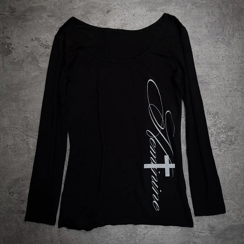 المرأة ريترو لطيف Harajuku Emo الحلو والتوابل سليم صالح المرأة الأبيض تي شيرت غير رسمي الفتيات رسالة مطبوعة كم طويل #2