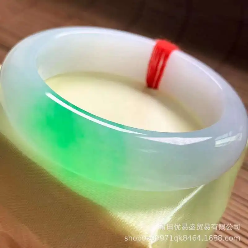 Ice-like Floating Green Flower Emerald Royal Concubine Jade Wide Version Positive Ring Bracelet