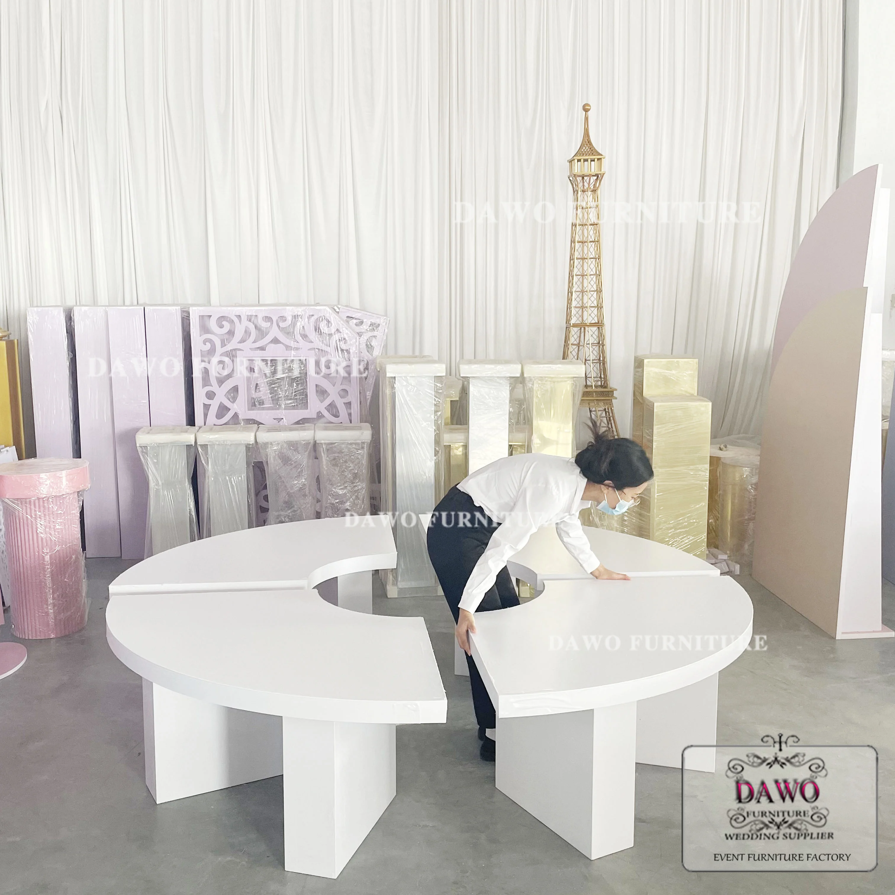 طاولة أطفال للأطفال من البلاستيك الأبيض Mdf طاولة حفلات مستديرة كبيرة #6