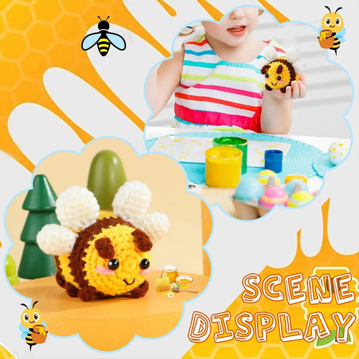 *CLOS مجموعة كروشيه DIY مجموعة كروشيه ليتل بي مع إبر غزل الحياكة دمية قطيفة سهلة