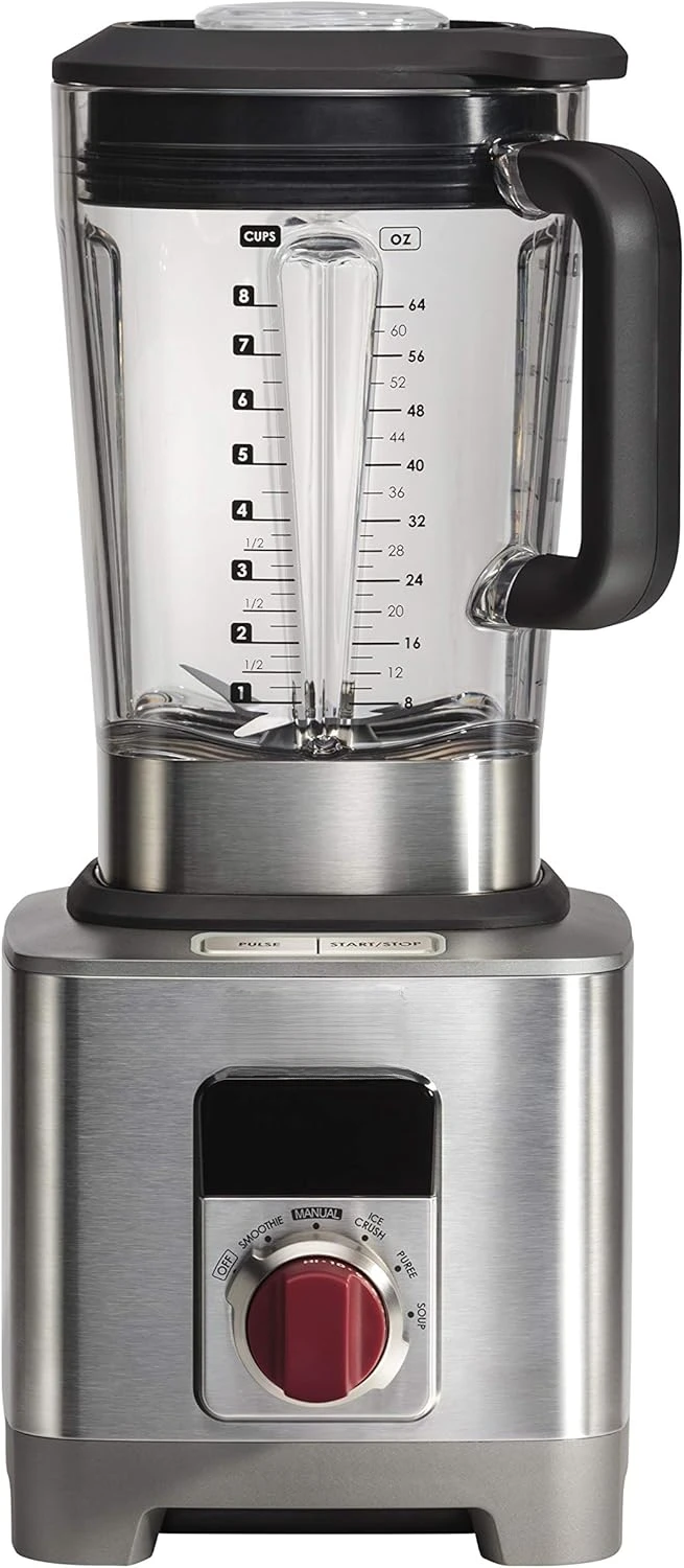 

Gourmet High-Performance Blender, 64 oz Jar, 4 program settings, 12.5 AMPS, Blends Food, Shakes and Smoothies, Red Knob