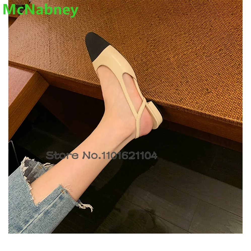 Round Toe Short Heel Pumps For Female Women 2024 Back Strap Slingback Mixed Colors Shallow Elegant Luxury Simple Design Shoes