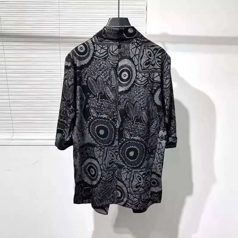 WVGA Spring Summer New Man Tide High Street Fashion Irregular Printed Shirts Niche Chic Casual Three Quarter Sleeves Shirt W7720