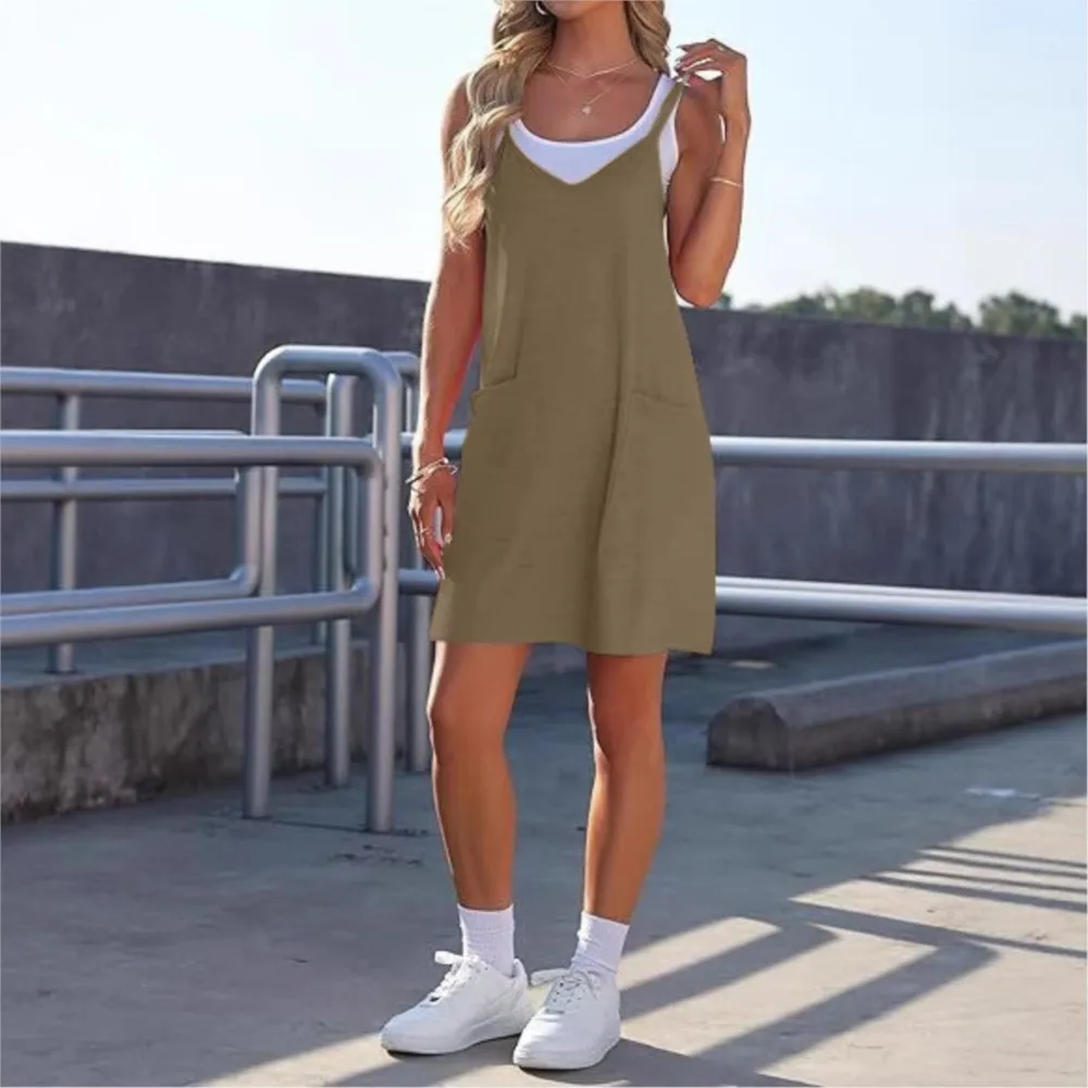 Casual jurk met spaghettibandjes Dames 2025, zomer, O-hals T-shirts, zakjurken, tweedelige sets