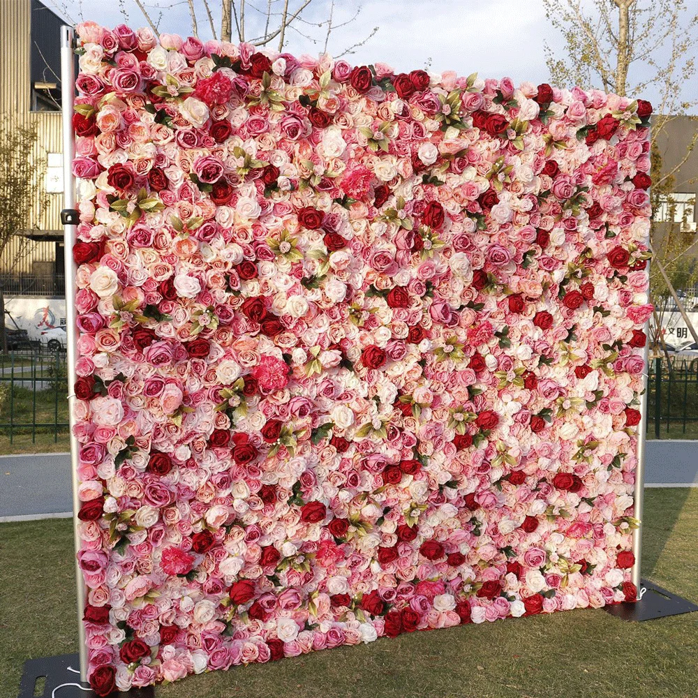 8*8ft Cloth 2 Piece 3D 5D Roll Up Flower Wall Backdrop Wedding Rose Backdrop Fabric Floral Wall Panel WED White Flower Wall