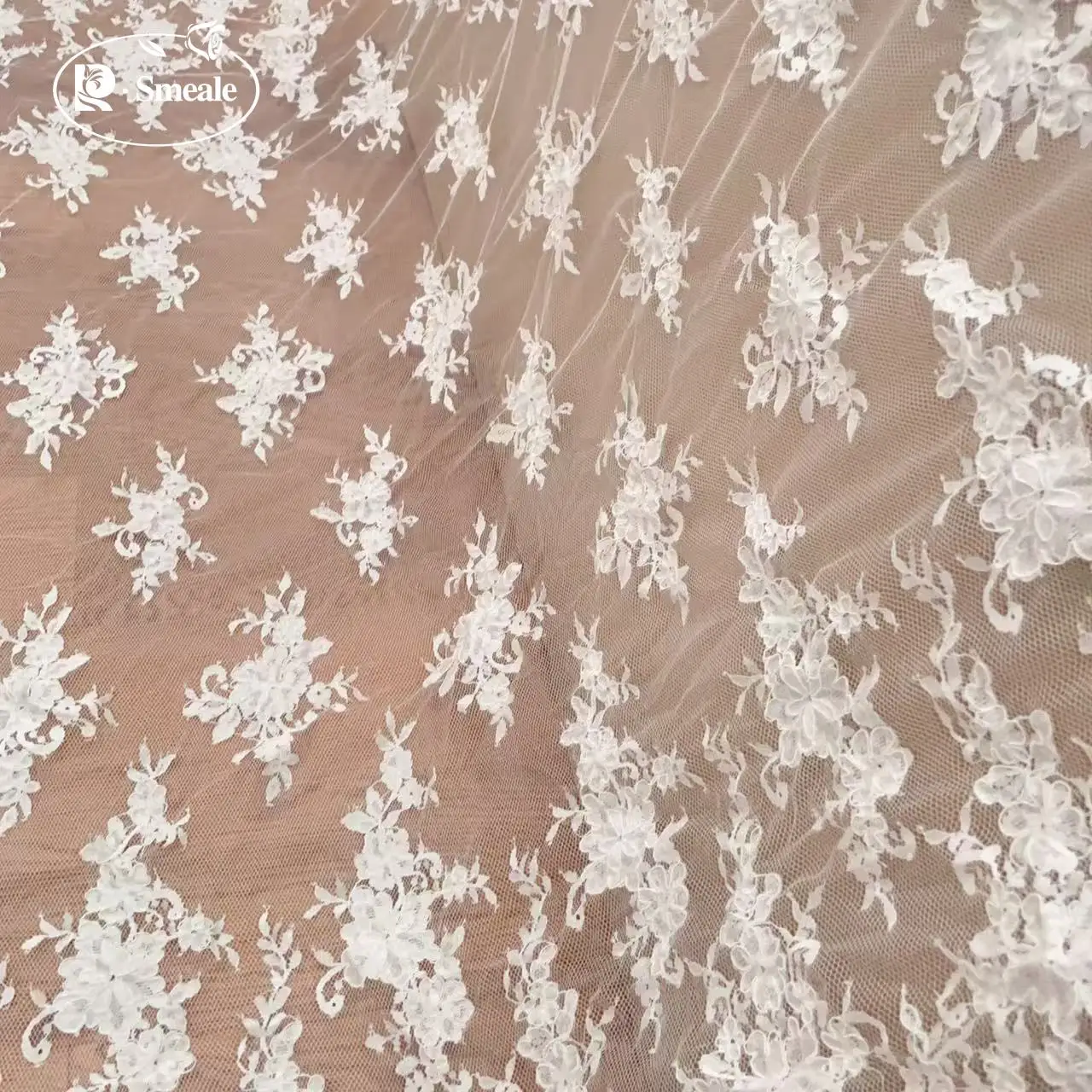 

3MX1.5M NEW Handmade Cord Embroidery Eyelash Lace Fabric for Wedding Dress,DIY Sewing White African Fabrics