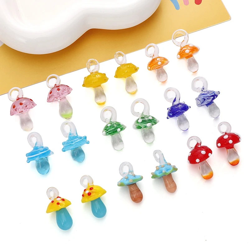 1Pcs 15x26mm Cute Mushroom Charms Lampwork Beads for Necklace Bracelet Bag Pendants DIY Jewelry Craft Making Accessories