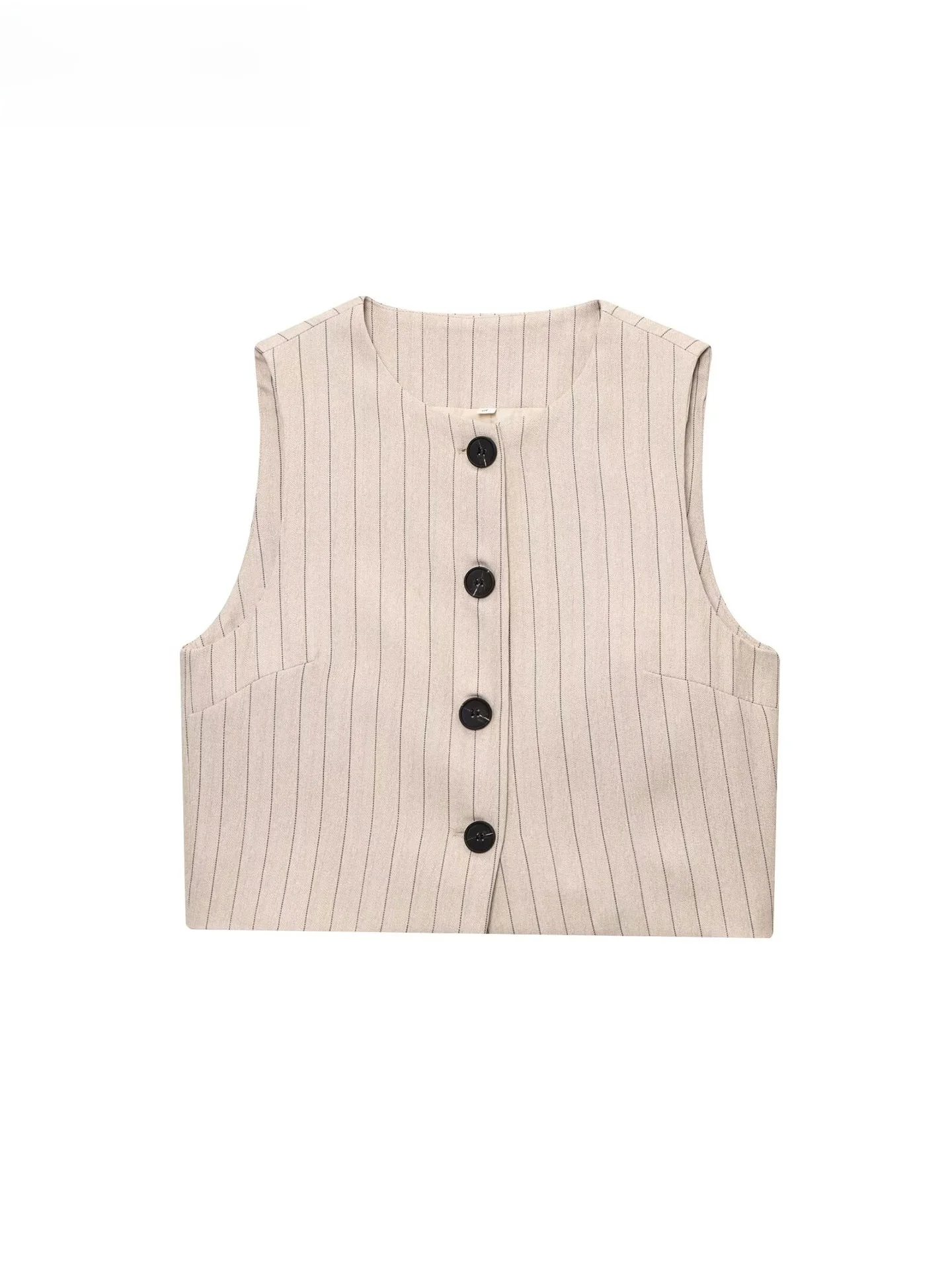 

ZAPRHA 2025 New Lightweight Ele Striped Svel round Ne ort Vest for Women Outerwear Versatile Summer Faion