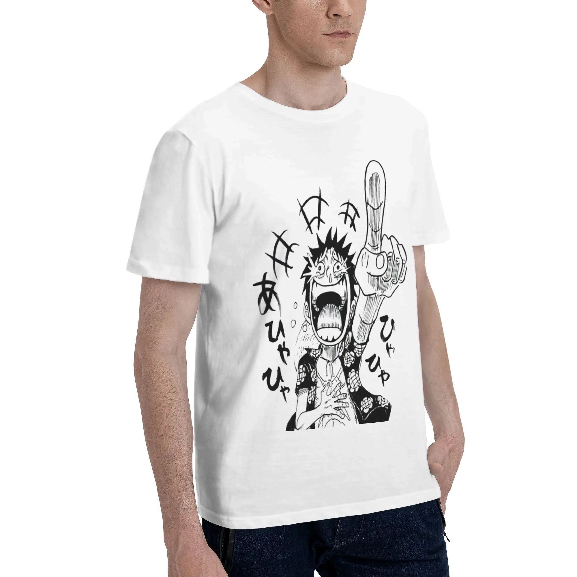 Luffy Laugh Classic Men's T Shirts One Piece Creative Tee Shirt Short Sleeve Round Neck 100% Cotton Original Clothes T-Shirt
