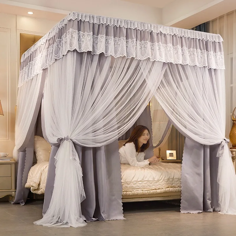 Driedeurs Schaduw Quadrate Klamboe Dubbele Lagen Bed Gordijn Luifel Tenten Met Frame Prinses Romantische Huisdecoratie - afbeelding 1