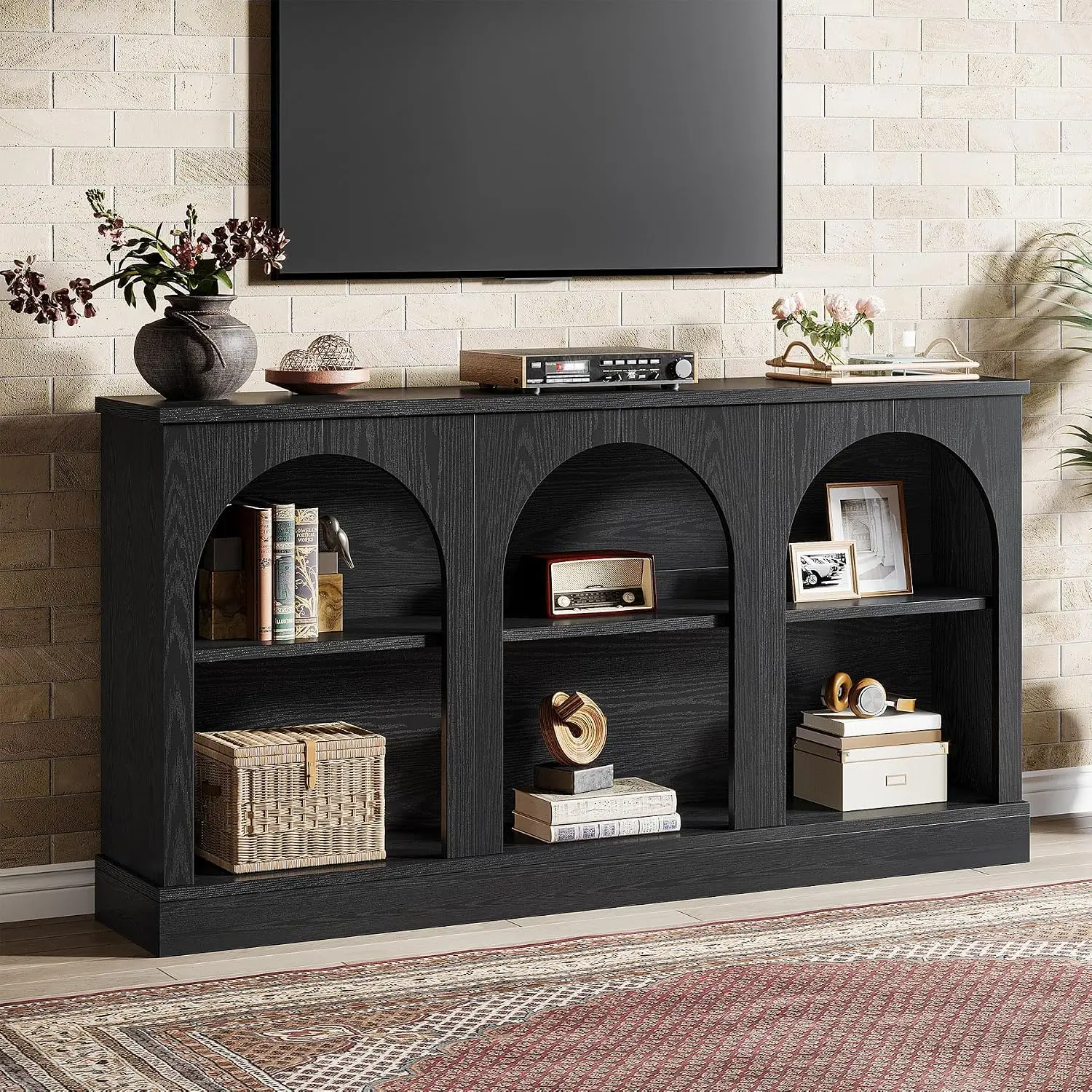 Arched TV Stand for 55-65 Inch TVs, Farmhouse Media Console with Storage Cabinets, Entertainment Center for Living Room Bedroom,