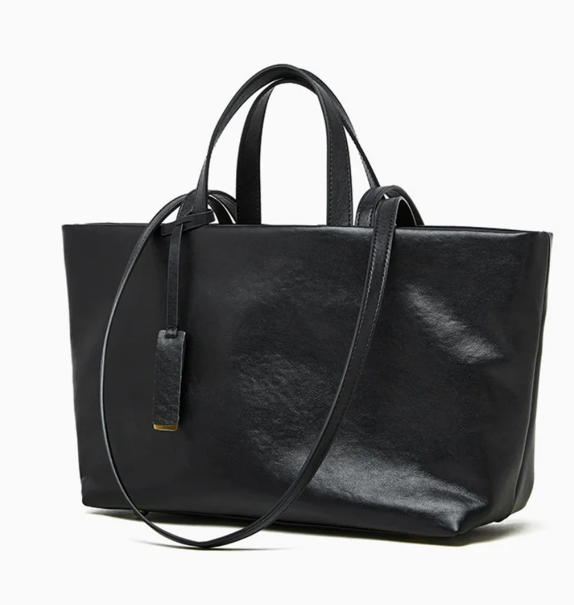 casual tote handbag cowhide leather bucket handbag women fashion luxury shoulder bag Large-capacity commuter office bag