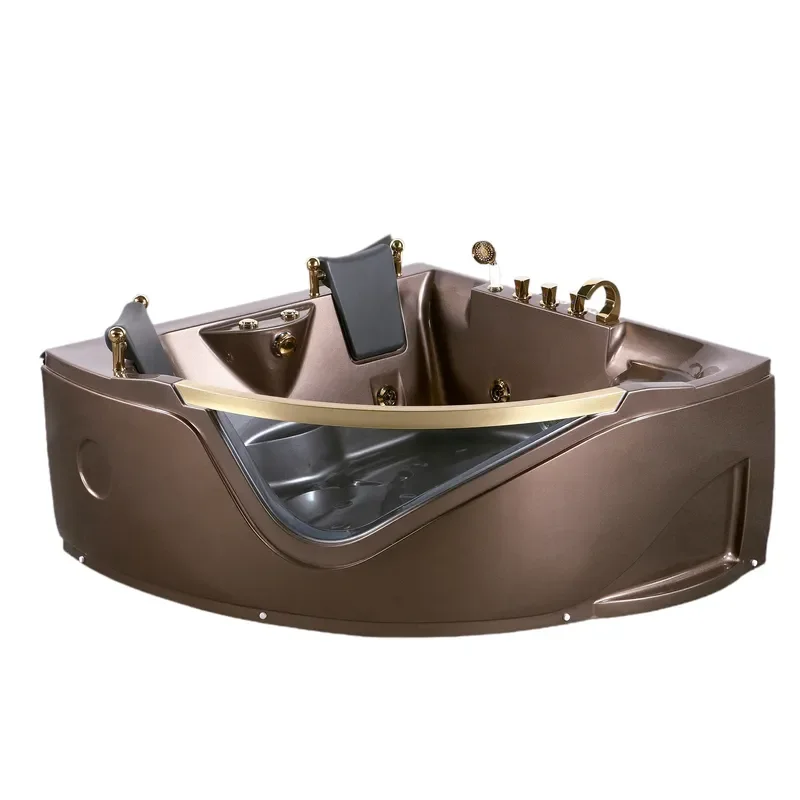 Triangle Acrylic Double Jacuzzi Bathtub with Thermostatic Control Panel for Bathroom Spa Corner Soaking Tub