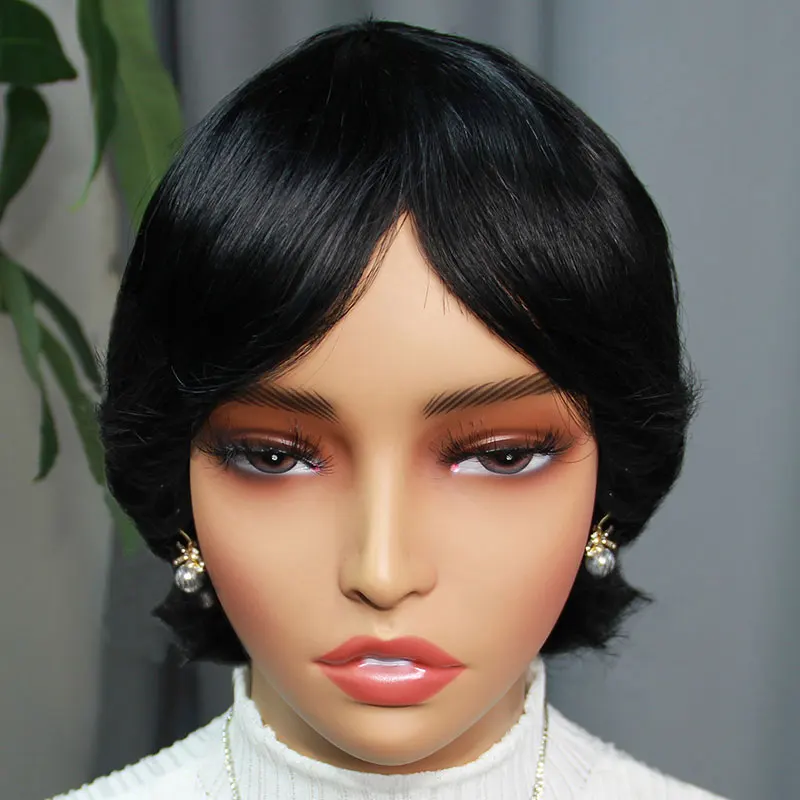 Pixie Cut Wigs Human Hair Short Straight Human Hair Wigs Cheap Full Machine Made Wigs For Woman Natural 1B Color On Sale