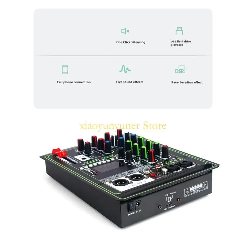4-Channel Mixing Console Outdoor Stage Karaoke Multifunctional Build-In Sound Card Digital Reverberation Mixer P9JB