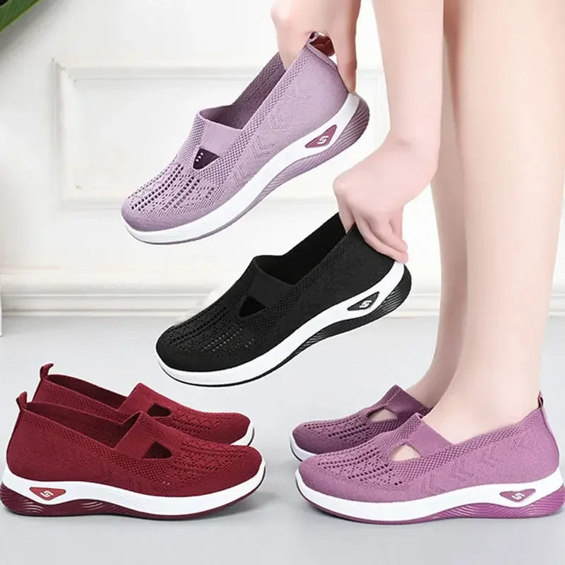 Women Flat Shoes 2024 Summer New Women Fashion Comfortable Soft Sole Breathable Hollow Casual Mesh Sports Shoes