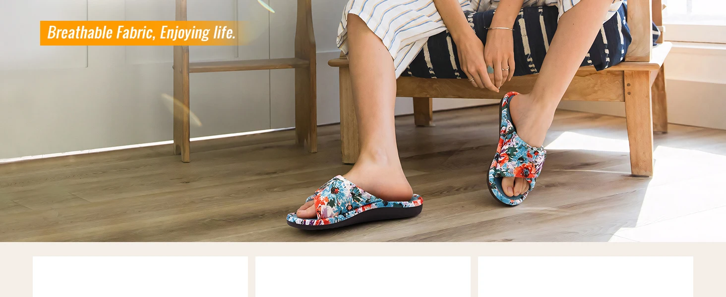 Shevalues Sommer-Hausschuhe für Damen mit Fußgewölbestütze, atmungsaktive Waffel-Baumwoll-Innenschuhe, offene Zehenpartie, Slip-On-Hausschuhe. – Detail 3