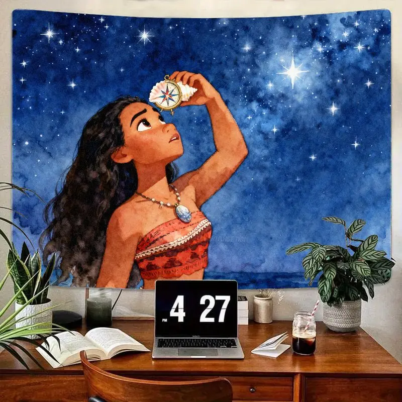 

1 шт. гобелен Disney Moana, настенное искусство «Звездная ночь и компас», эстетический декор из полиэстера для спальни, общежития, вдохновляющий подарок для G