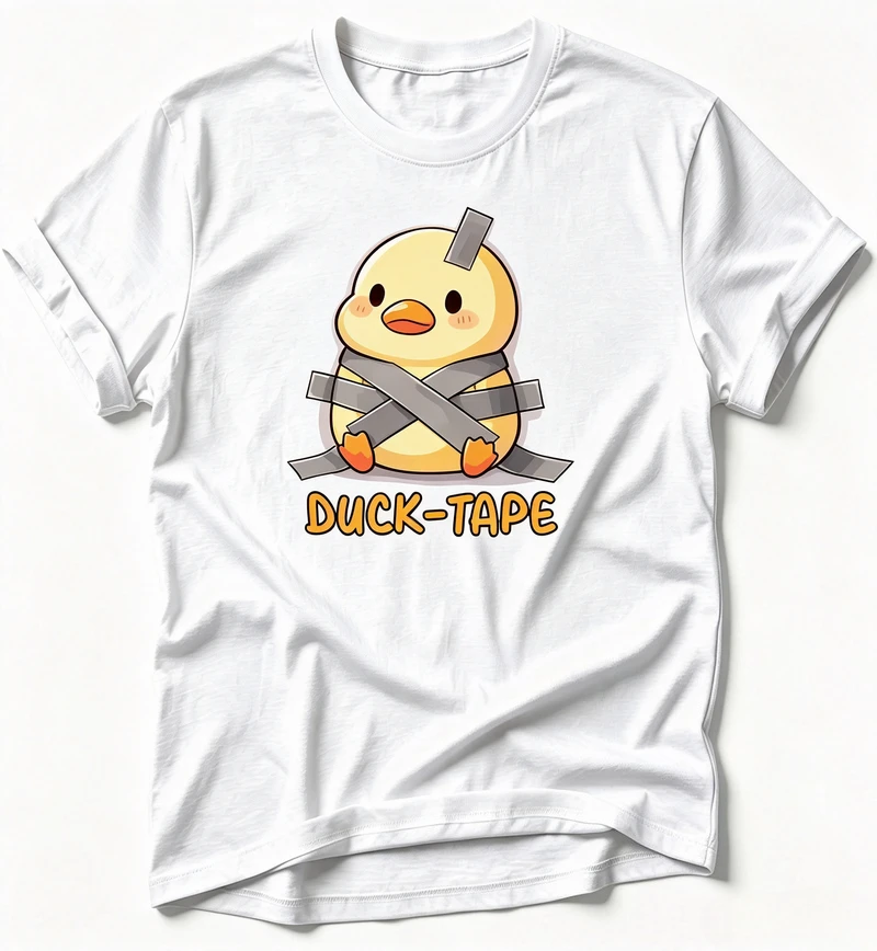 Funny Duck-Tape Pun T Shirt Cute Sticky Tape Duck Cartoon Graphic Tee Casual Short Sleeve Cotton Tops for Men Women