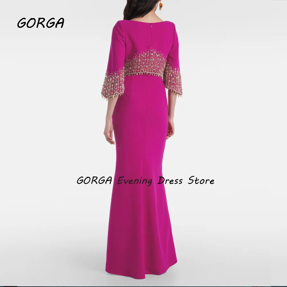 GORGA-Robe de Soirée en Crêpe à Paillettes, Élégante, Longueur Rinçage, Demi Manches, Col Rond, Tout Personnalisé