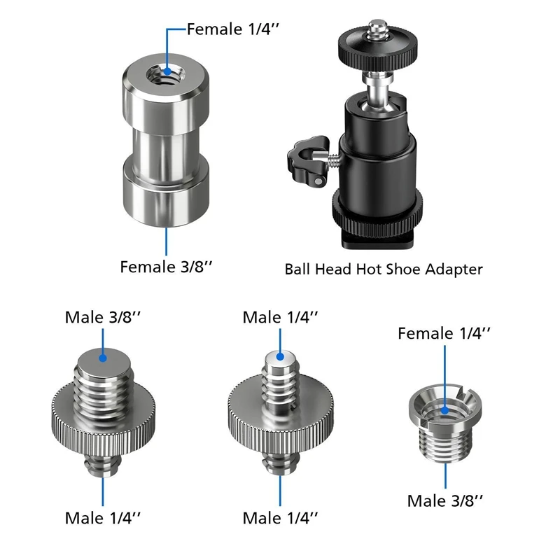 2Set Parts: 1Set 11 Inch Friction Articulating Magic Arm & 1Set Camera Screw, 21 Pcs 1/4 Inch 3/8 Inch Converter Screws