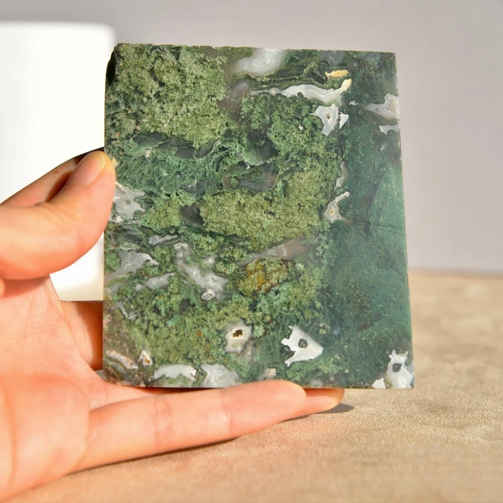 Natura Mossagate Stone Square Slices Scene Decoration Desktop Decoration Birthday Gift Halloween Gift Christmas Gift