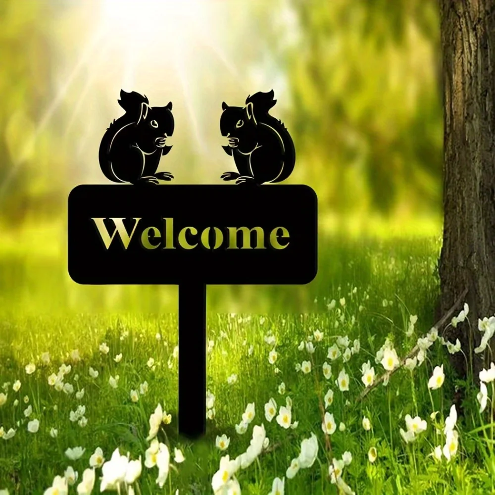 CIFbuy ™ Letrero de Bienvenida Decorativo para Jardín con Forma de Ardilla de Hierro, Marcador de Dirección, Regalo para Exteriores