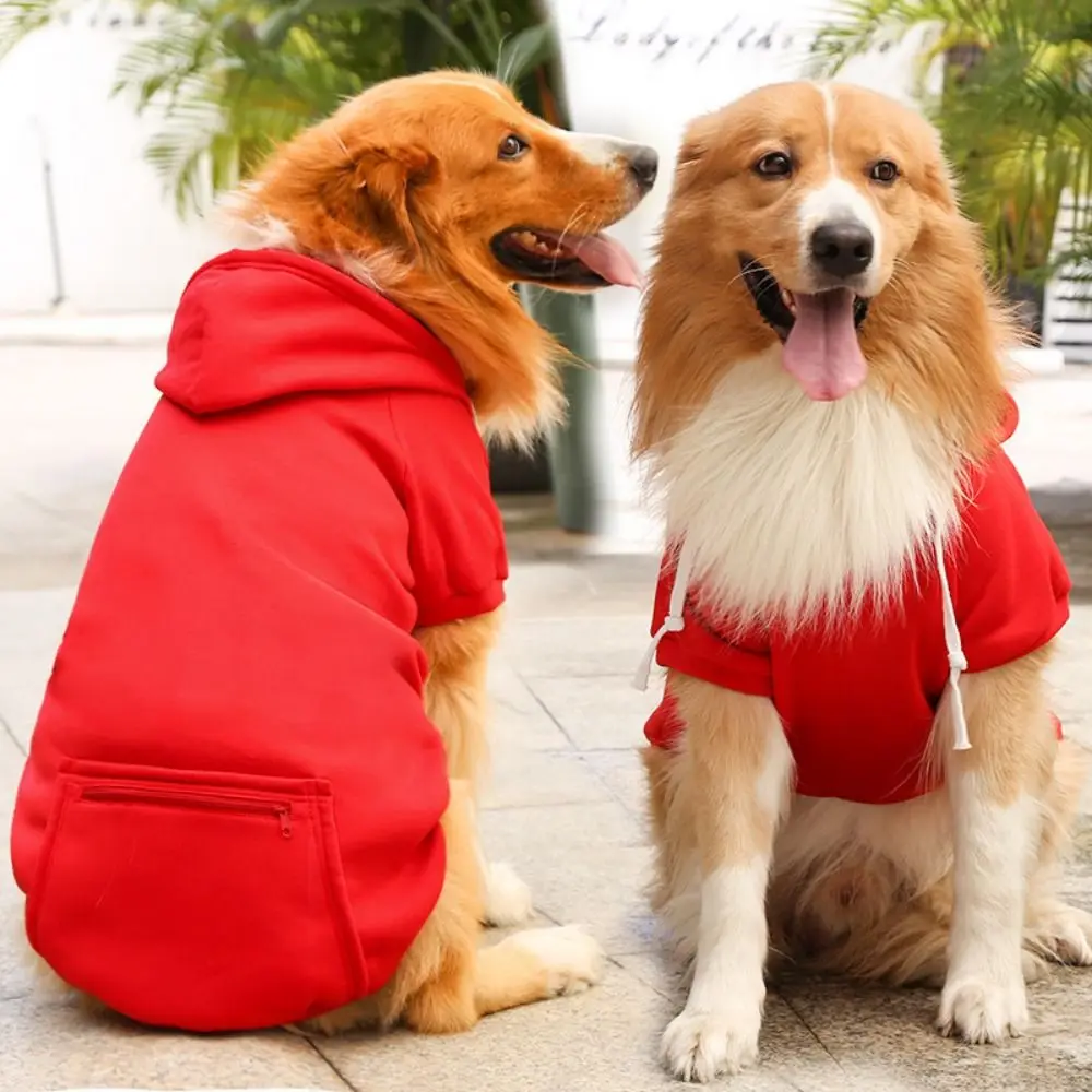 Warm Big Dog Hoodie Solid Color Soft Dogs Winter Sweatshirt Dog Sport Hoodies with Zipper Pocket Winter Dog Clothes