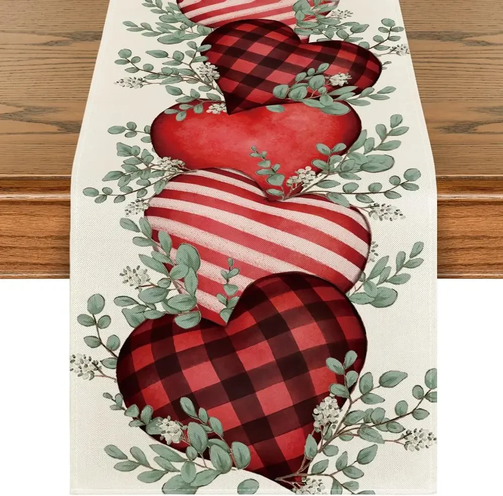 Valentine's Day Eucalyptus Hearts Linen Table Runners Dresser Scarf Table Decor Anniversary Dining Table Runner Party Decoration