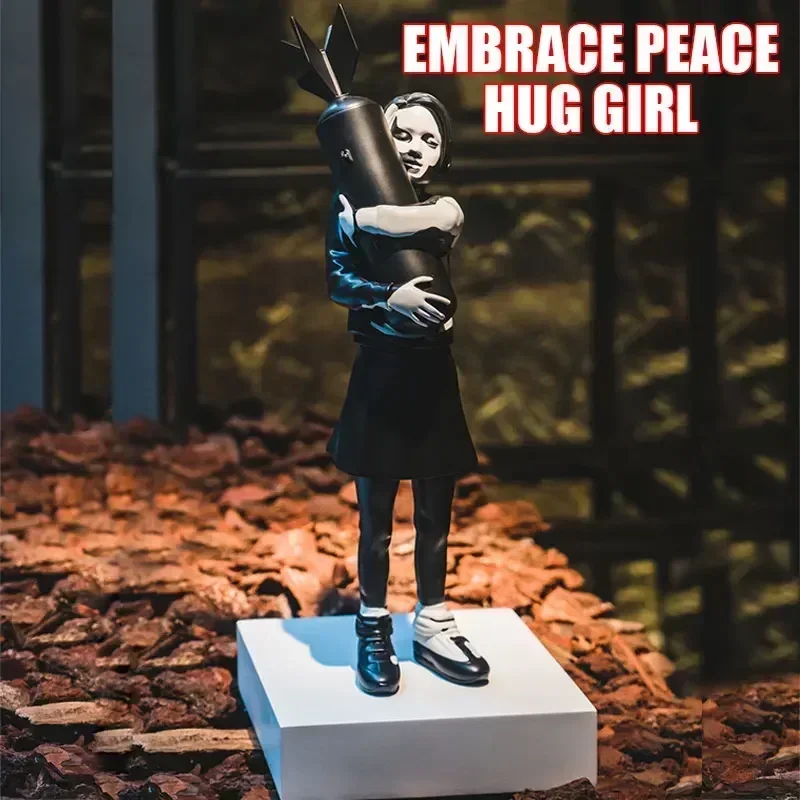 Banksy Hugging Bomb Girl Decor Statue Hugged Peace Resins Sculpture Home Decoration LivingRoom Bedroom Bookcase Mesa Decorations